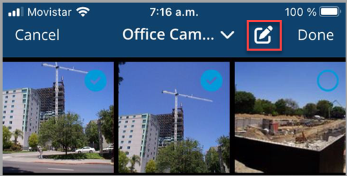 A red box highlights an edit icon that allows annotation or edits on a photo.